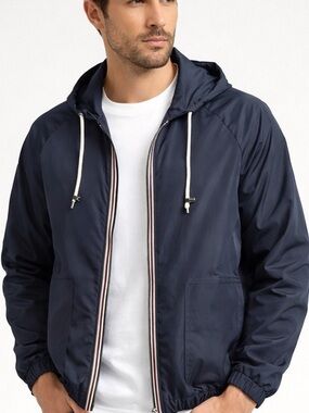 Faconnable Navy Hooded Windbreaker Jacket